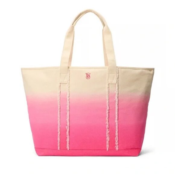 Victoria’s Secret Ombré Canvas Tote Bag Travel Pink Bag New! - Picture 6 of 8
